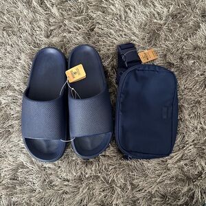 Victoria secret Pink Navy cloud Slides and matching cross body bag